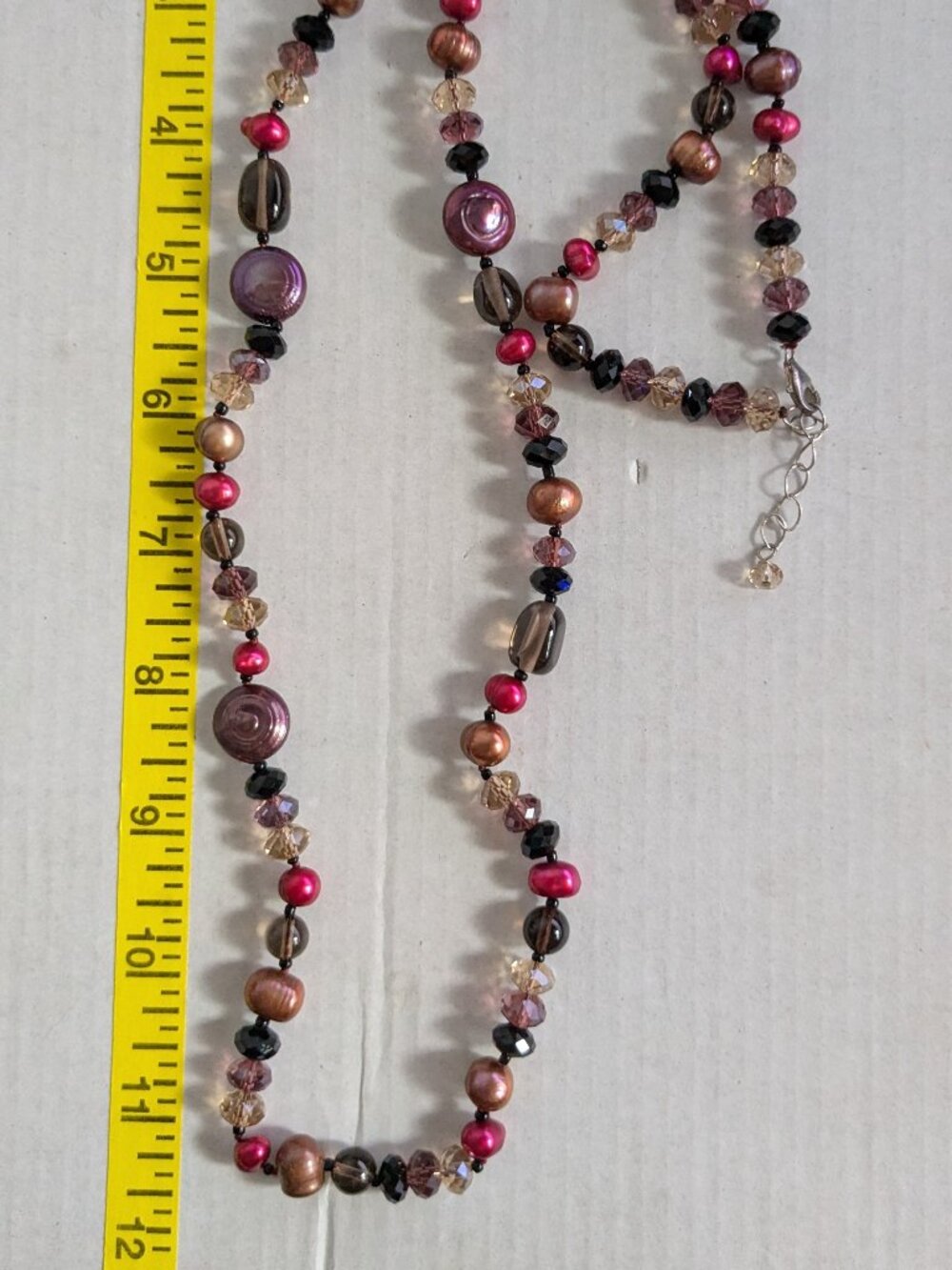 Genuine Multi Color Pearl Faceted Beaded Glass 925 Sterling Silver Necklace
